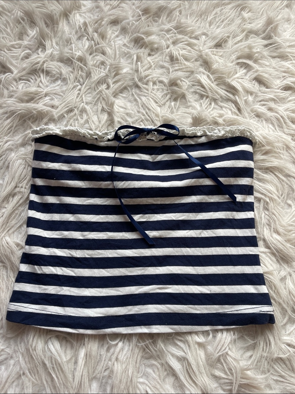 Kimchi Blue Navy and White Striped Tube Top with Bow Trim